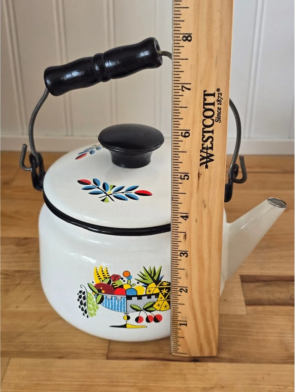 Vtg Berggren Enamelware Swedish Teapot Fruit Basket Design Cottagecore